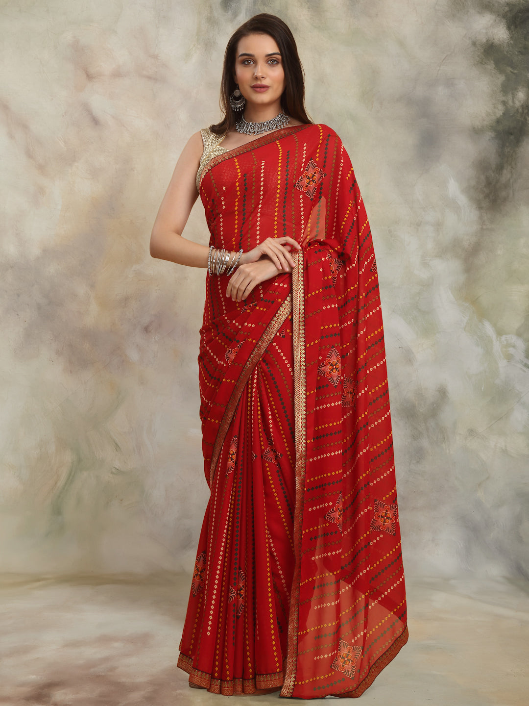 Festive Reniyal Red Printed Saree