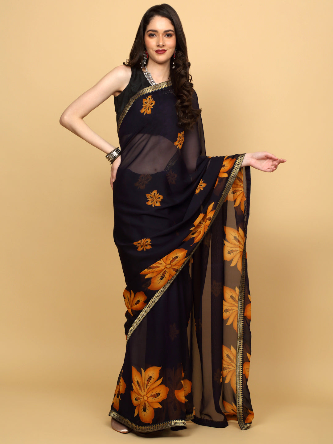 Blue Floral Print Saree