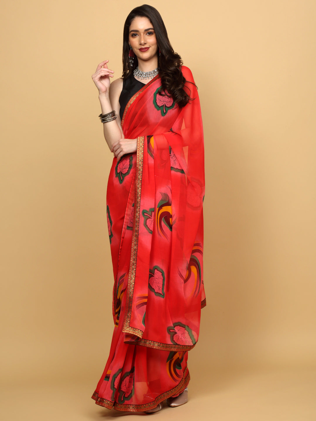 Glorious Red Printed Saree
